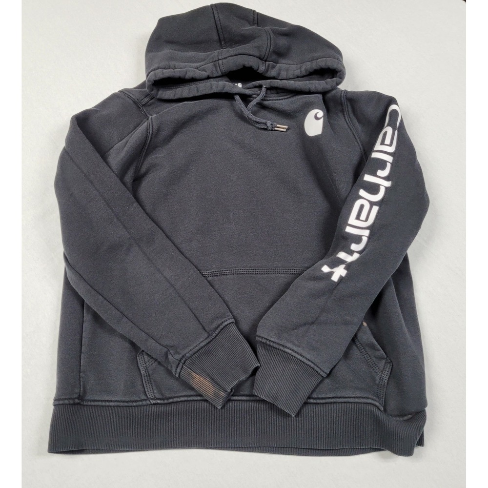 Carhartt Women's L (12/14) Clarksburg Graphic Sleeve Hoodie Black Relaxed Fit